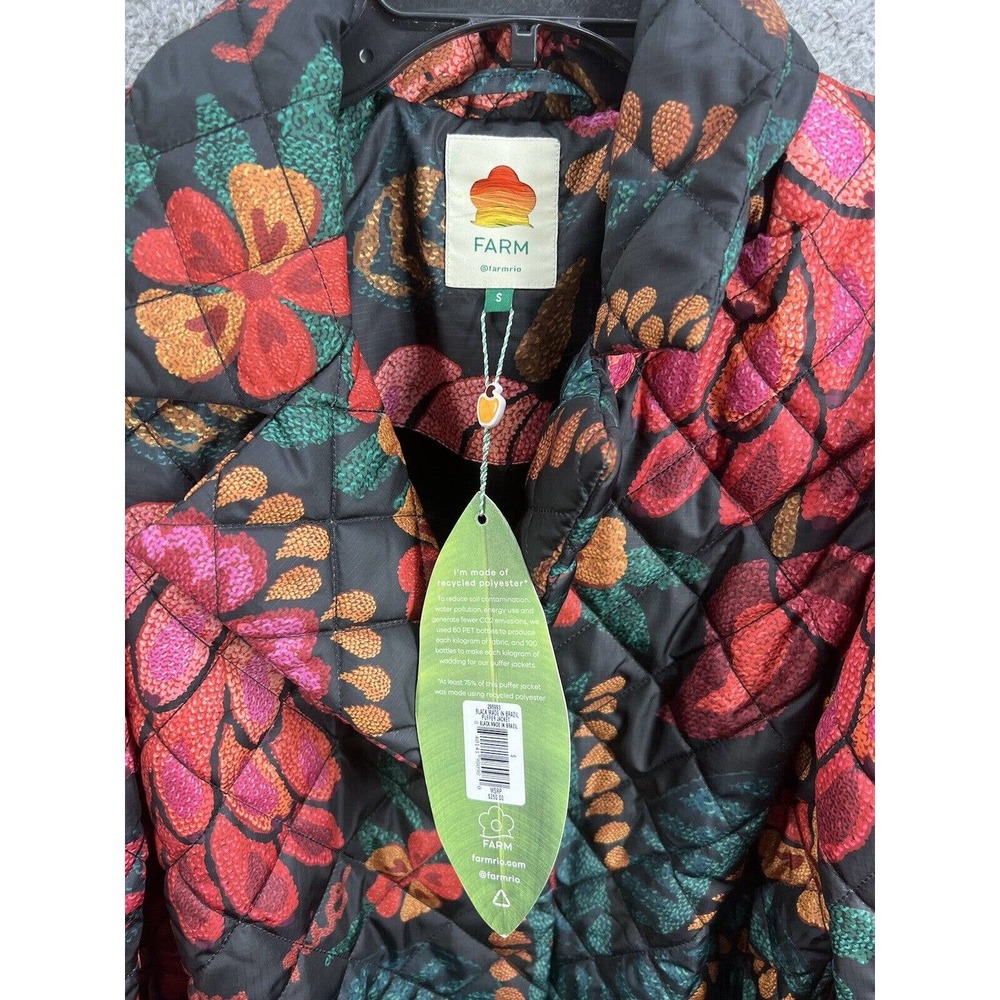 Farm Rio Flowerdoscopic Flower Belted Puffer Coat Size Small - Picture 7 of 11